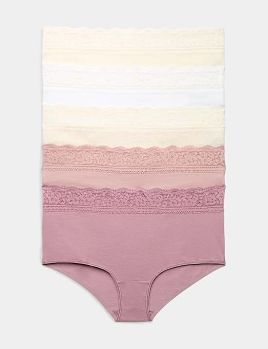 5pk Cotton Lycra&reg; & Lace High Rise Short