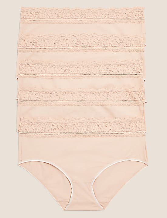 5pk Cotton Lycra&reg; & Lace Midi Knicker