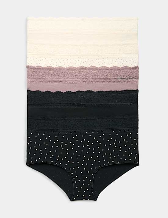 5pk Cotton Lycra&reg; & Lace High Rise Short
