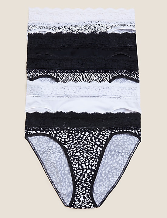 5pk Lace Cotton Rich High Waisted High Leg Knickers