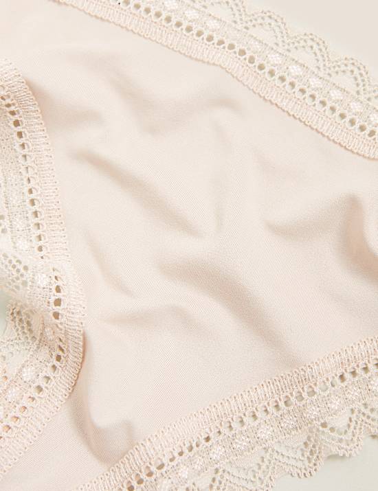 5pk Microfibre & Lace Trim Thongs