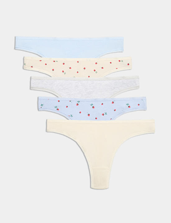 5 Pack Cotton Lycra&reg; Thongs