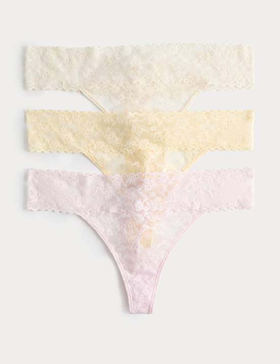 3 Pack Floral Lace Thongs