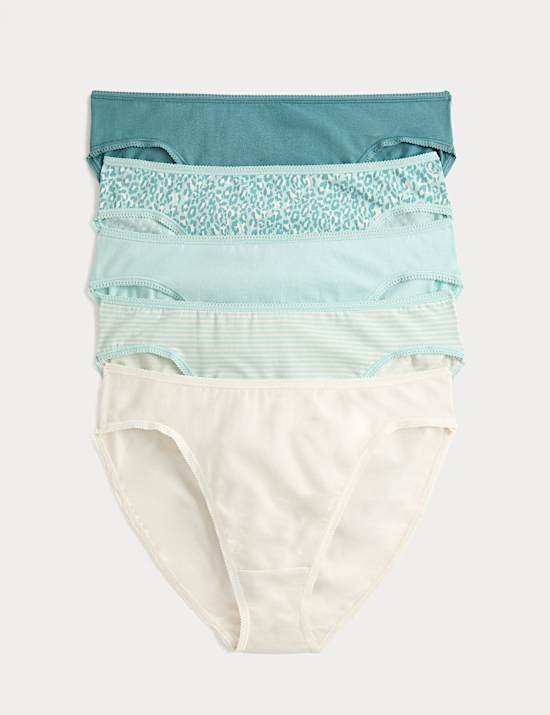 5pk Cotton Lycra&trade; High Leg Knickers