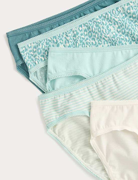 5pk Cotton Lycra&trade; High Leg Knickers