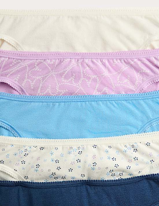5pk Cotton Lycra&trade; High Leg Knickers
