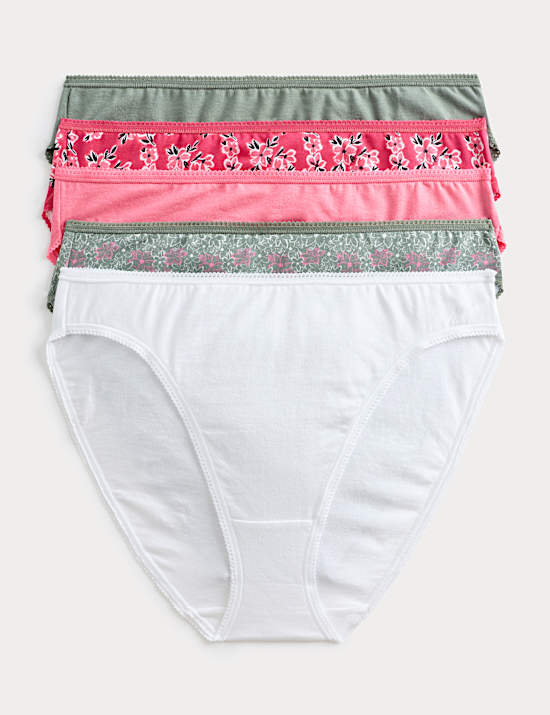 5pk Cotton Lycra&trade; High Leg Knickers