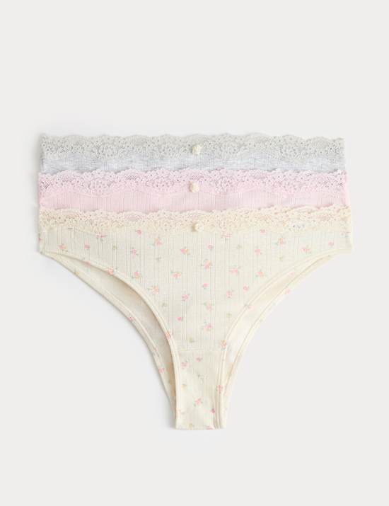 3 Pack Floral Pointelle Brazilian Knickers