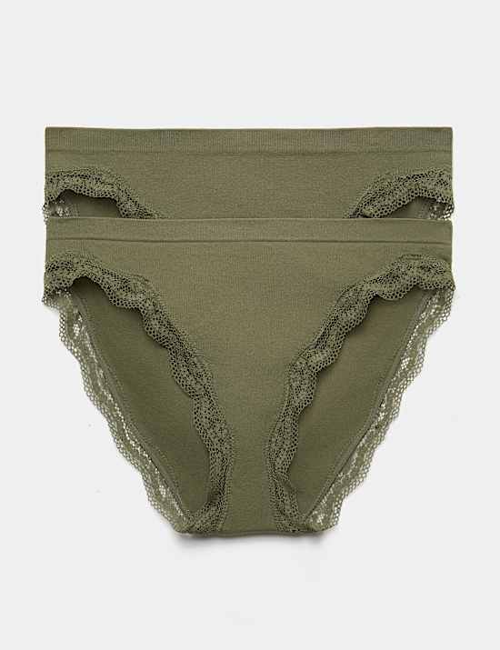 2 Pack Jasmine Lace Seamless High Leg Knickers