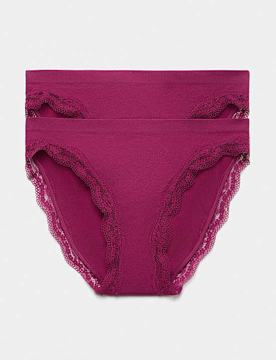 2pk Jasmine Lace Comfort Rib High Leg Knickers