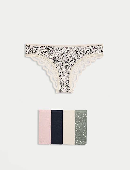 5pk Cotton Rich Printed Brazilian Knickers