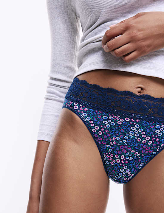 5pk Cotton Rich Printed High Leg Knickers