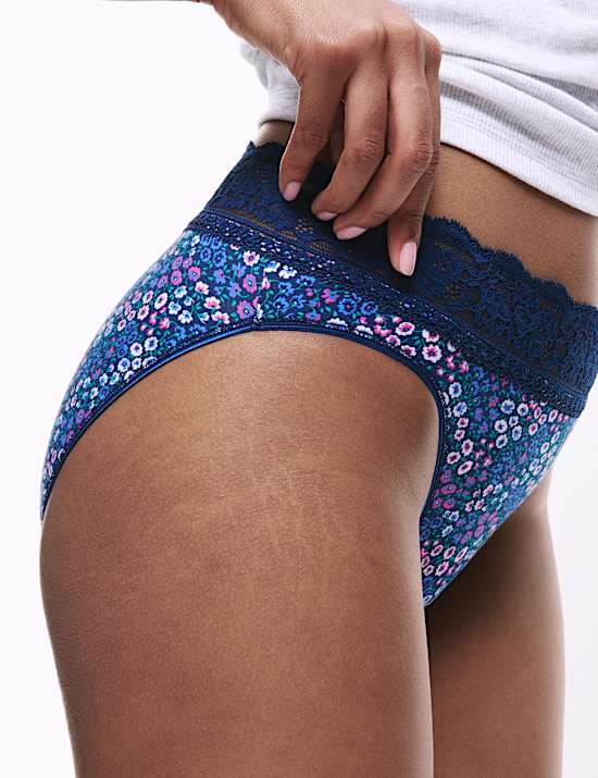 5pk Cotton Rich Printed High Leg Knickers