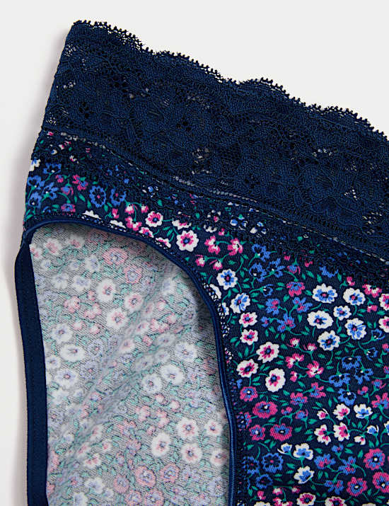 5pk Cotton Rich Printed High Leg Knickers