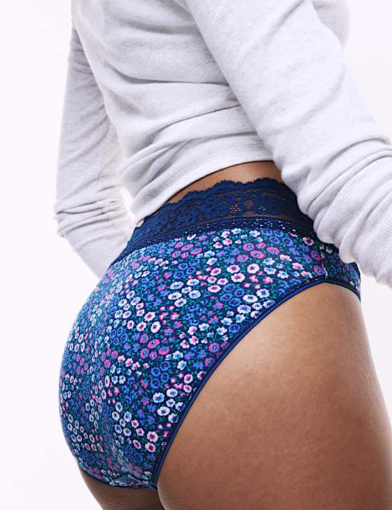 5pk Cotton Rich Printed High Leg Knickers