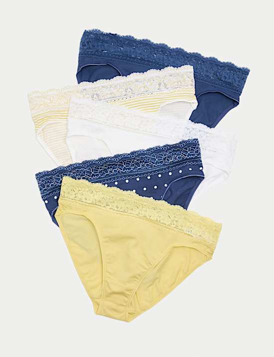 5pk Cotton Rich Printed High Leg Knickers
