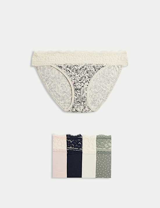 5pk Cotton Blend Printed Bikini Knickers
