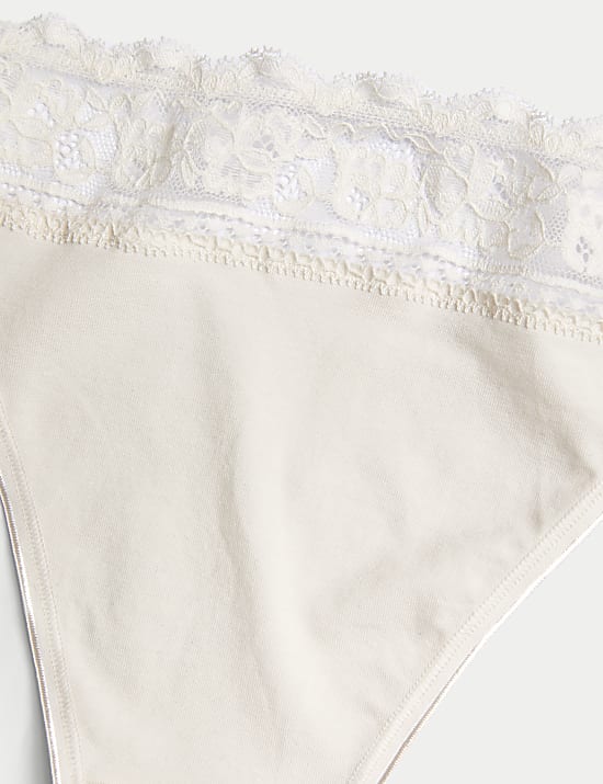 5pk Cotton & Lace Printed Thongs