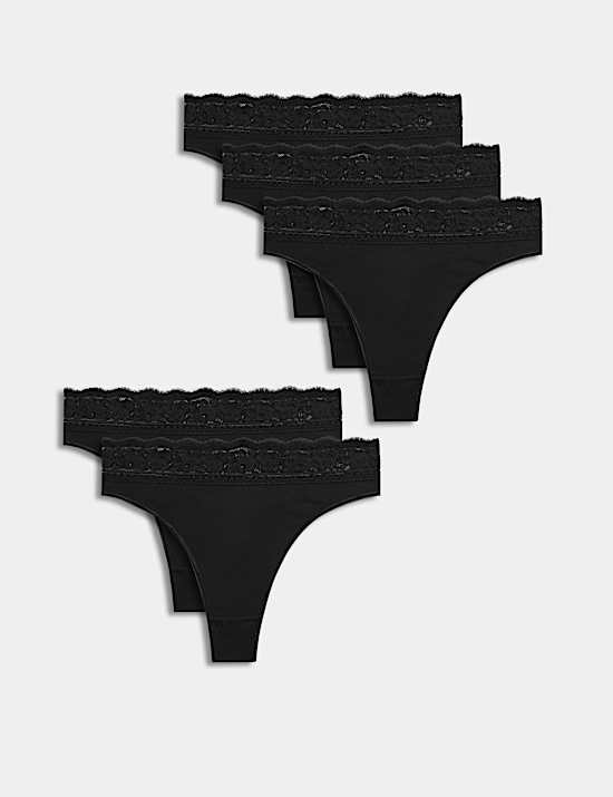 5pk Cotton Blend High Waisted Thongs