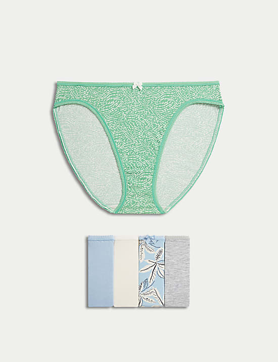 5pk Cotton Lycra&trade; High Leg Knickers
