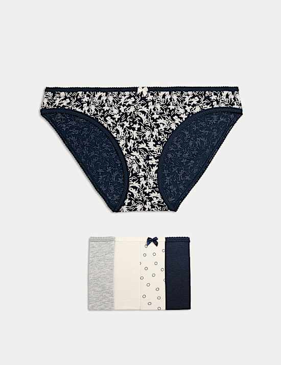 5er-Pack gemusterte Bikinislips aus Baumwolle und Lycra™