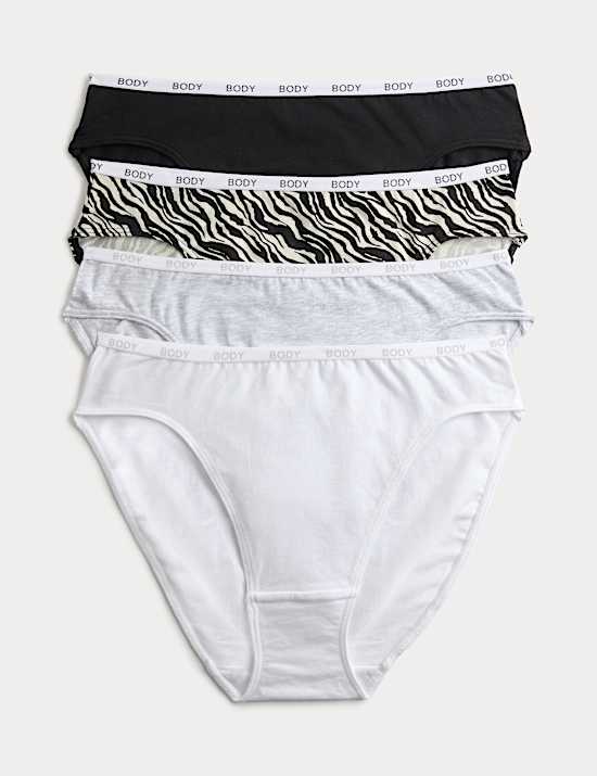 4pk Cotton Rich High Leg Knickers