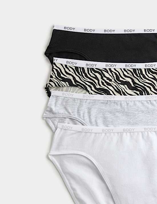 4pk Cotton Rich High Leg Knickers