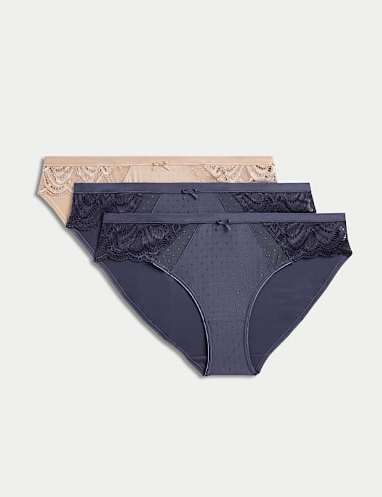 Lot de 3 culottes bikini ornées de dentelle Amelia