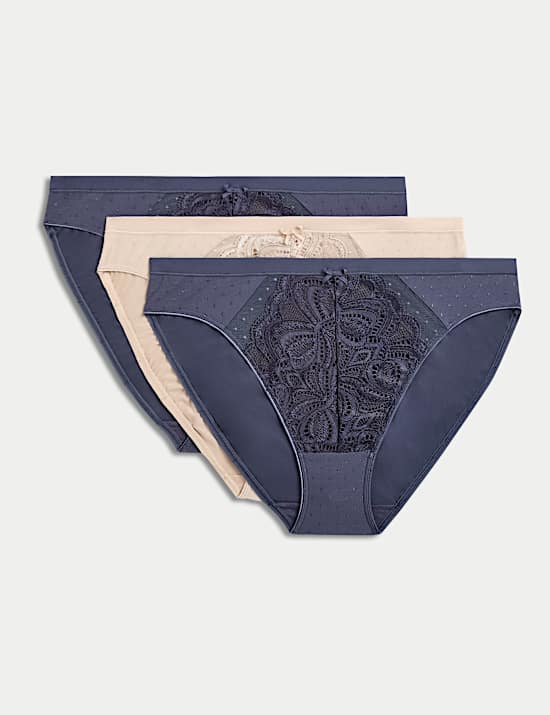 3pk Amelia Lace High Leg Knickers