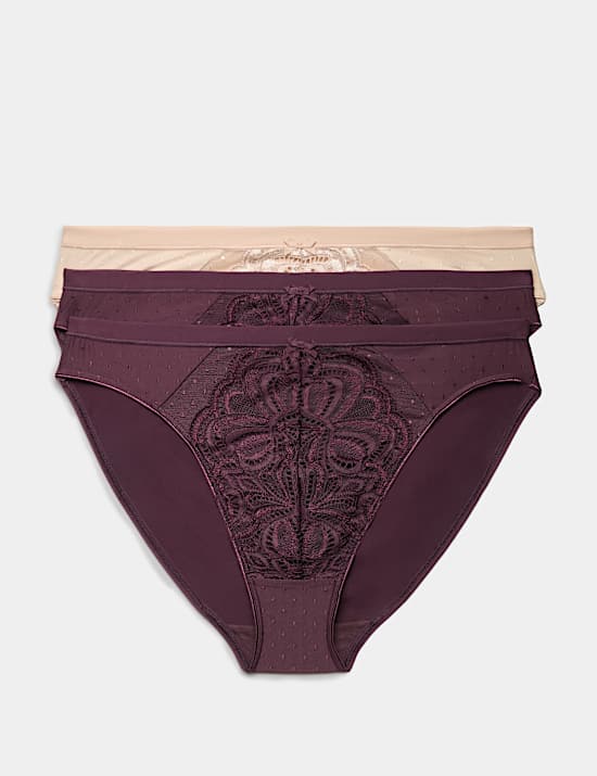 3pk Amelia Lace High Leg Knickers