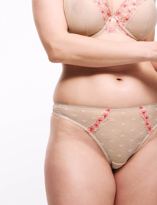 3pk Daisy Embroidery Mesh Thongs