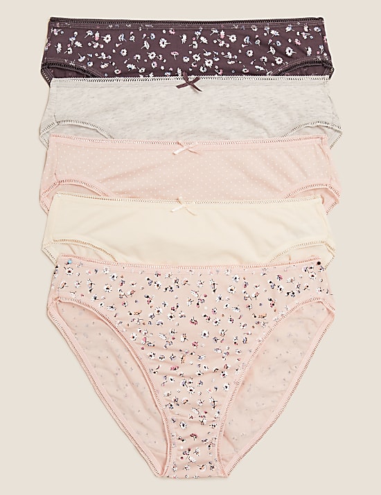 5pk Cotton Lycra&reg; High Leg Knickers