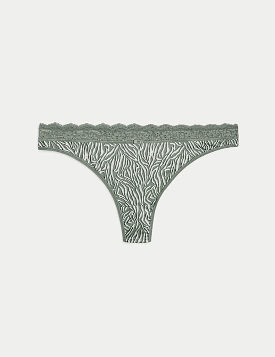 Printed Lace Trim Thong