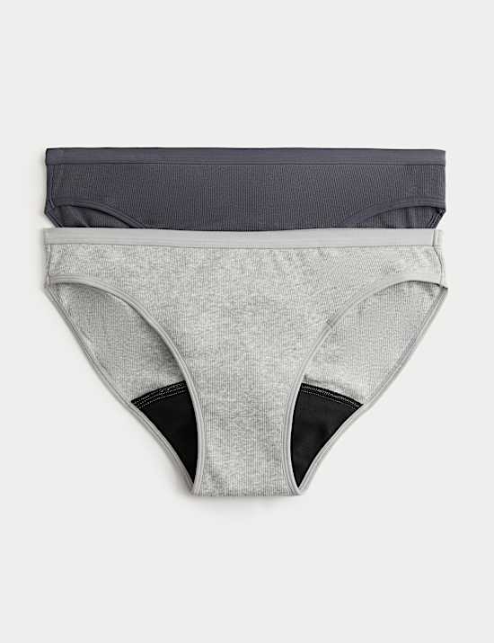 2 Pack Ribbed Period Bikini Knickers