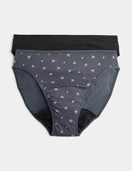 2er-Pack hoch ausgeschnittene Perioden-Slips mit hohem Baumwollanteil