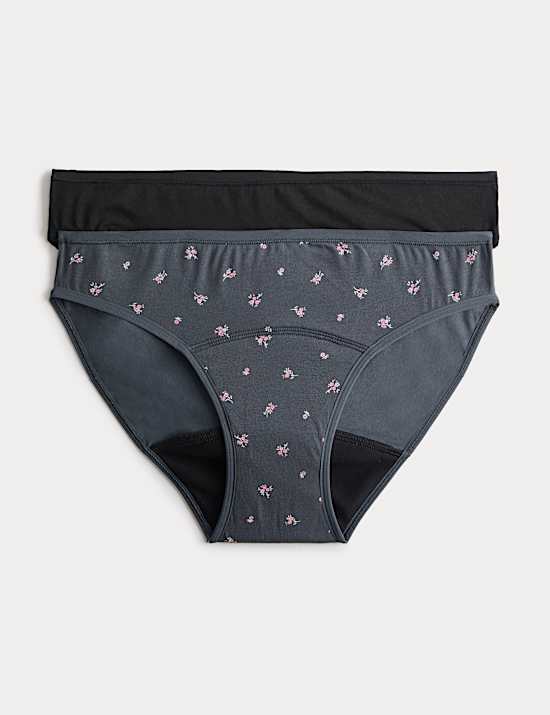 2er-Pack Perioden-Bikinislips mit Bl&uuml;mchendesign