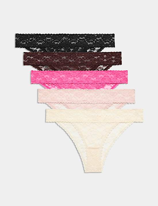 5 Pack All Over Lace Brazilian Knickers