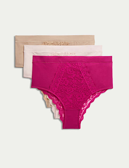 3pk Cotton Rich Lace Brazilian Stoma Knickers