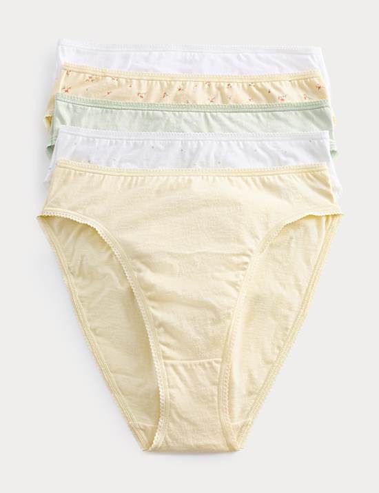 5pk Pure Cotton High Leg Knickers