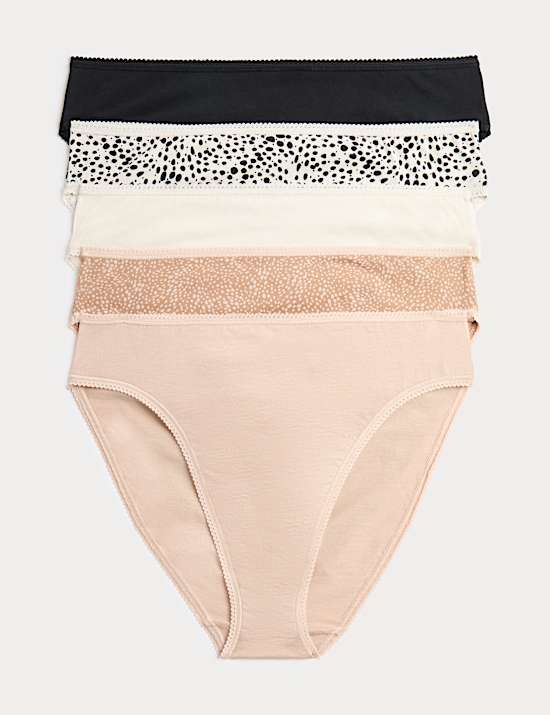 5pk Pure Cotton High Leg Knickers
