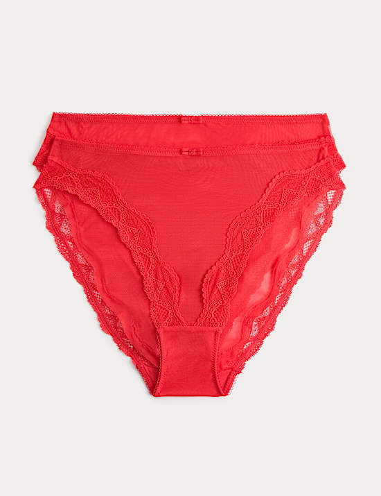 2 Pack Floral Mesh High Leg Knickers