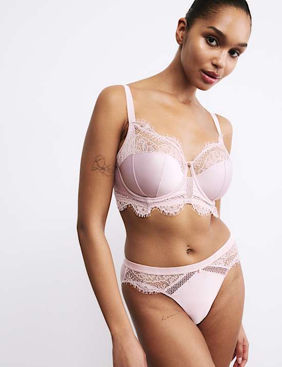 Saffron Satin & Lace Wired Balcony Bra (F-H)