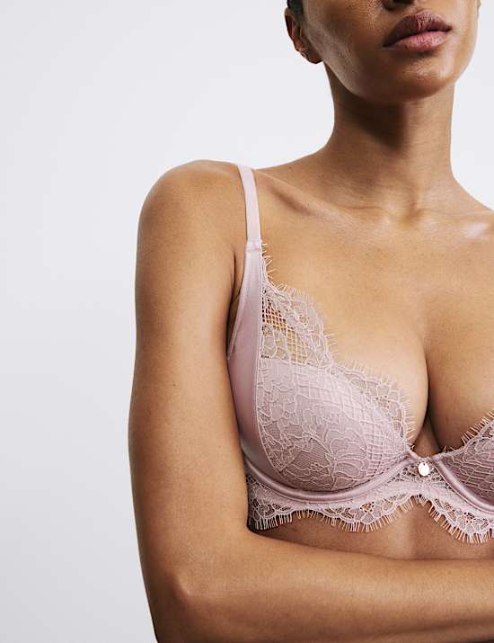 Saffron Satin & Lace Wired Plunge Bra (A-E)