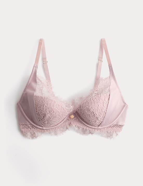 Saffron Satin & Lace Wired Plunge Bra (A-E)