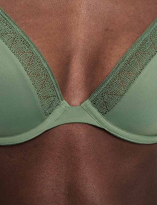 Soutien-gorge plongeant Boston en microfibre à armatures et bordures en dentelle