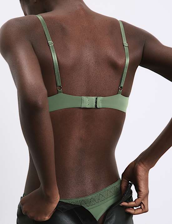 Soutien-gorge plongeant Boston en microfibre à armatures et bordures en dentelle