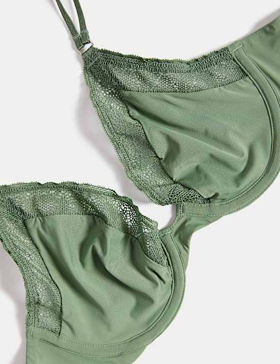 Soutien-gorge plongeant Boston en microfibre à armatures et bordures en dentelle