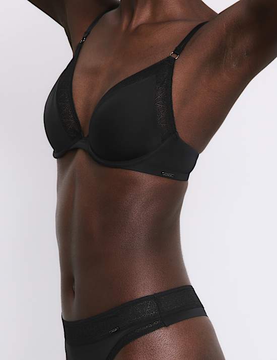 Boston Microfibre Lace Trim Wired PlungeBra