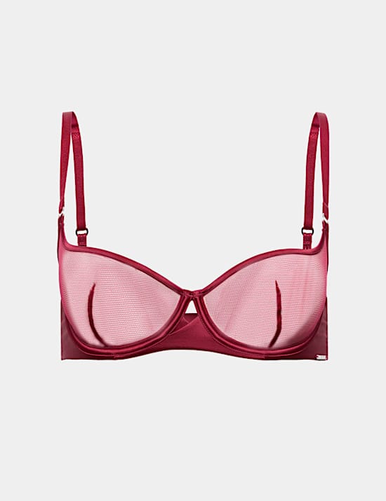 Black Label Satin & Mesh Wired Demi Cup Bra A-DD