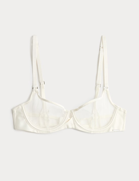 Black Label Satin & Mesh Wired Demi Cup Bra (A-DD)